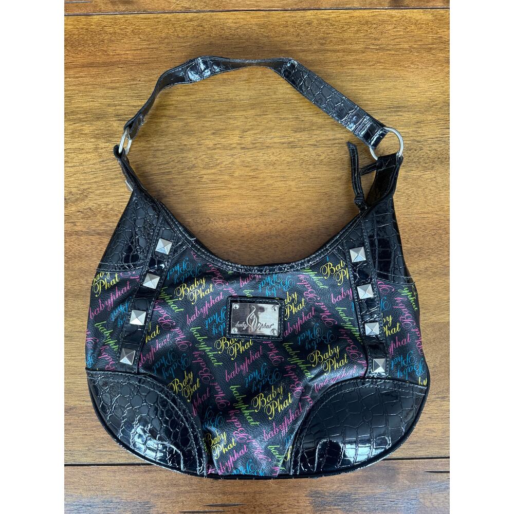 Baby Phat Black Multicolor Logo Print Crossbody Bag